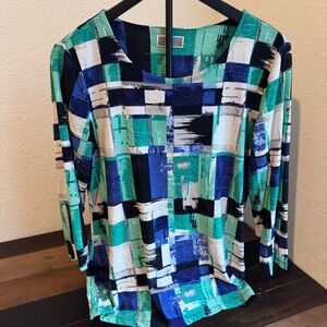 JM Collection Brushstrokes/Textured Blouse